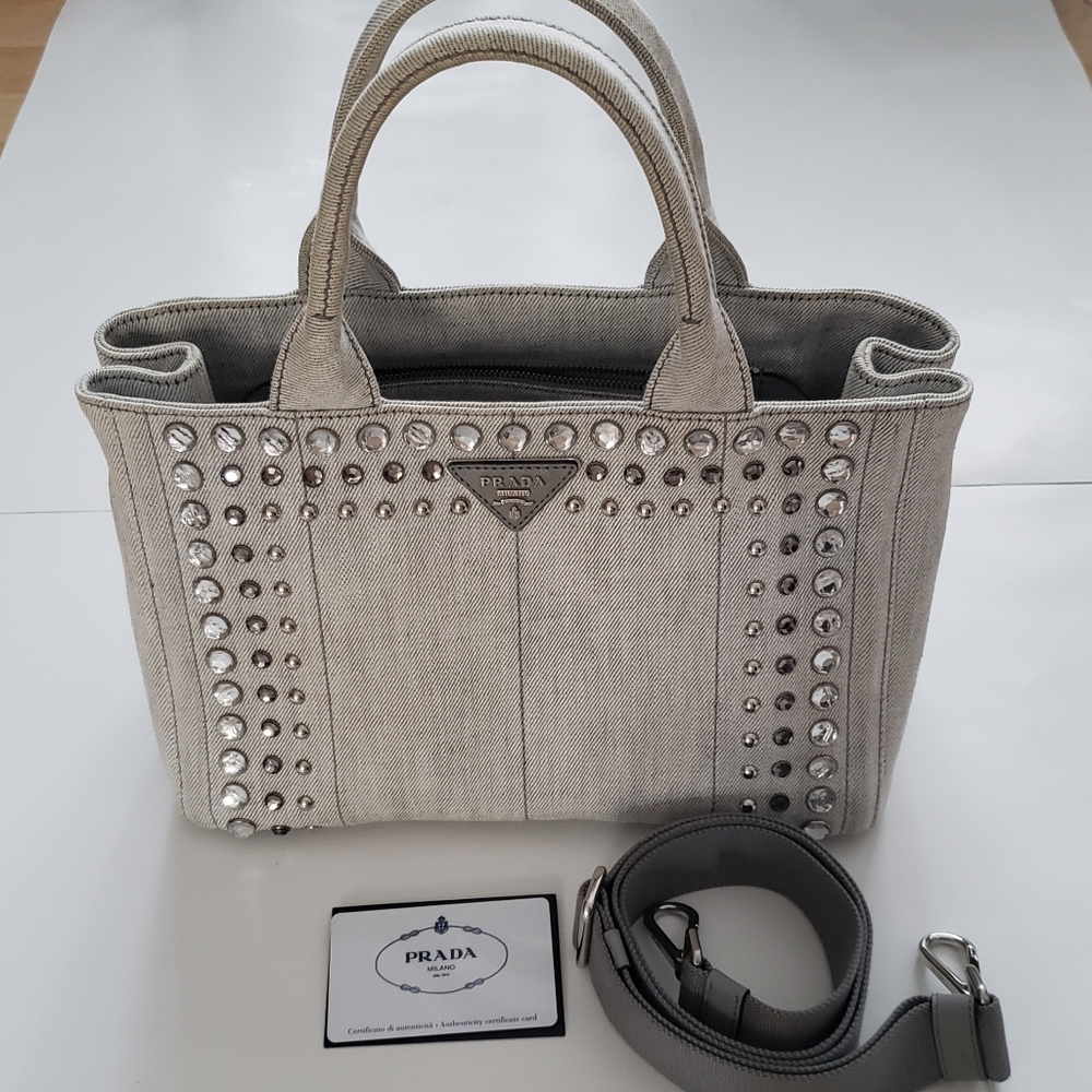 Authentic PRADA Canapa Canvas Tote with Sling. Vintage